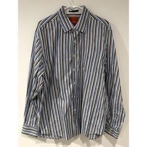 Tommy Bahama Men's Multi-Striped Blue & Brown Button Down Shirt Size XL